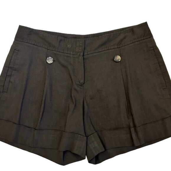 Theory Lena Linen Blend Shorts Brown Pleated Cuffed Hem Size 6 Casual - Picture 3 of 9
